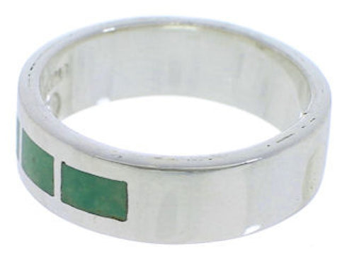 Sterling Silver And Turquoise Inlay Jewelry Ring Size 7-3/4 UX37489